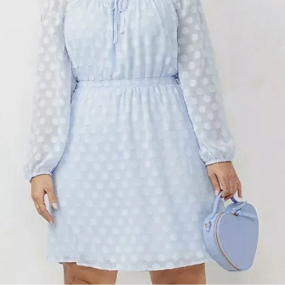 LC Lauren Conrad Sky Blue Polka Dot Long Sleeve Dress